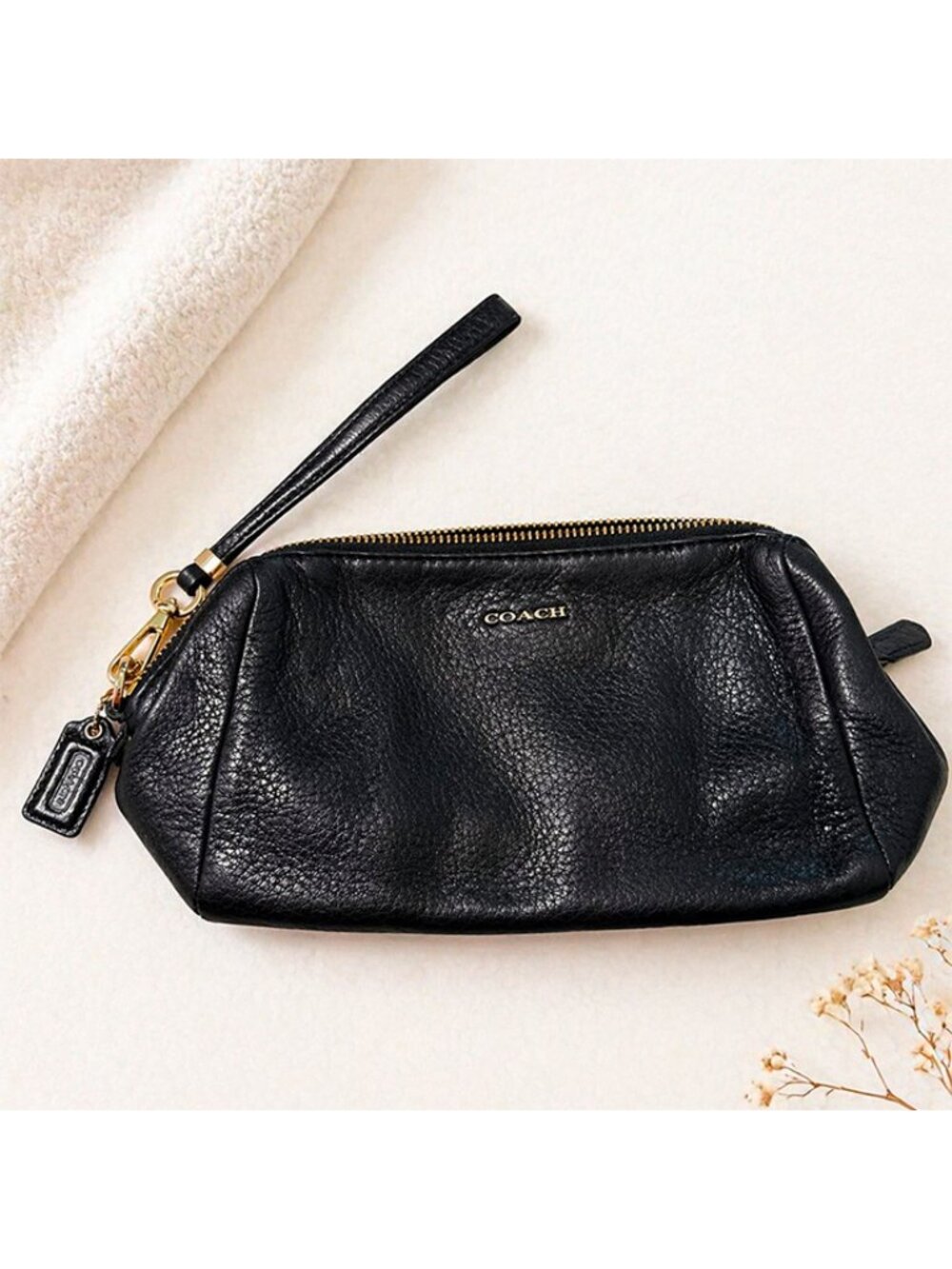 Coach Black Pebbled Leather Wristlet